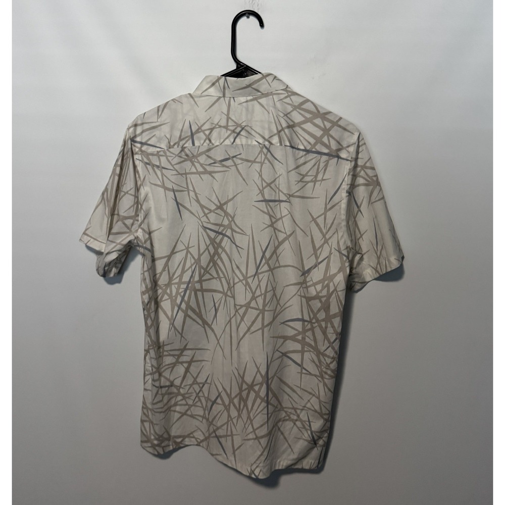 Theory Shirt Mens Medium Beige Floral Irving Tropic Short Sleeve Beach Hawaiian - Picture 8 of 10